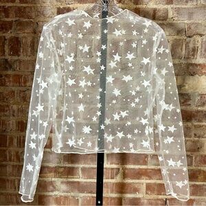 Sheer Star Patterned White Festival Party Top -Size M -TP54